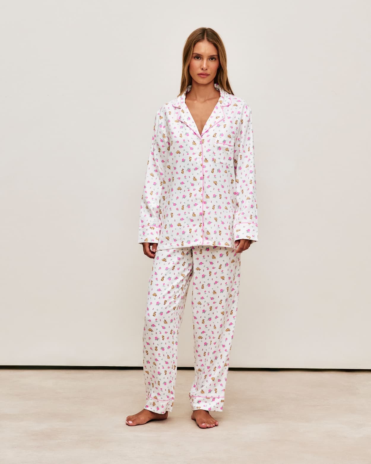 Pantalones de franela con estampado de flores y conejos - S - Undiz