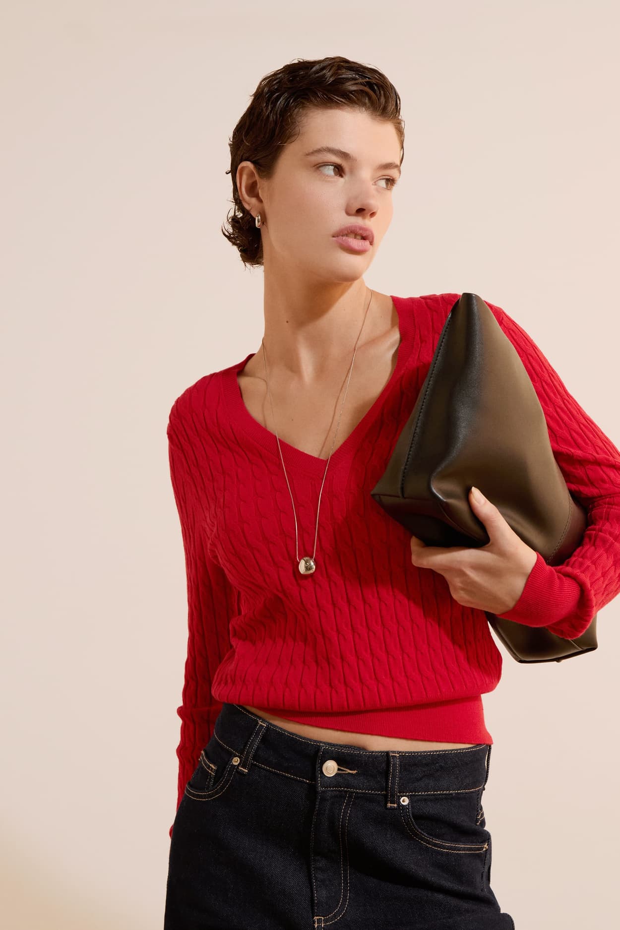 Pull col V en maille fine - Laure V - XL - Red - Femme - Etam