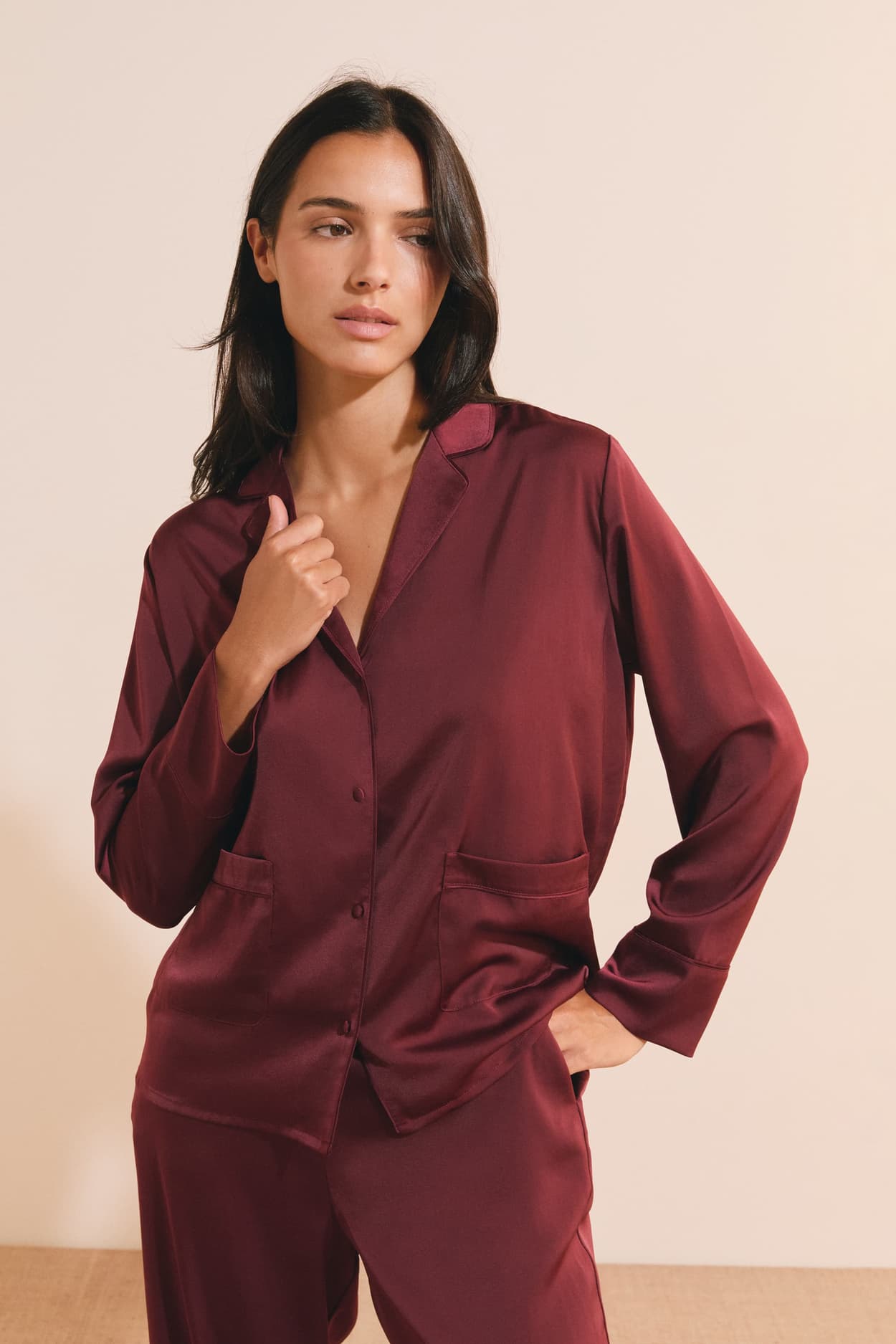 Chemise de pyjama satinée - Sleepover - XL - Grenat - Femme - Etam