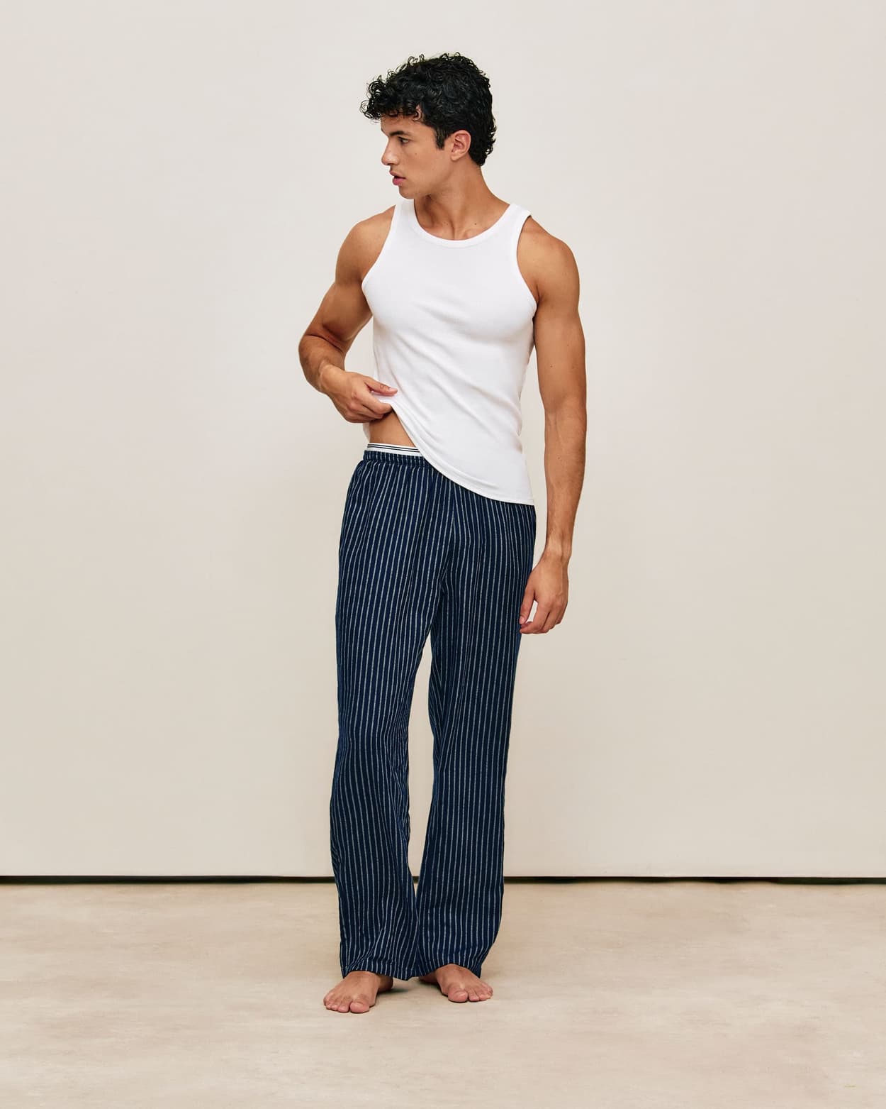 Pantalones rayados con cinturón integrado - M - Undiz