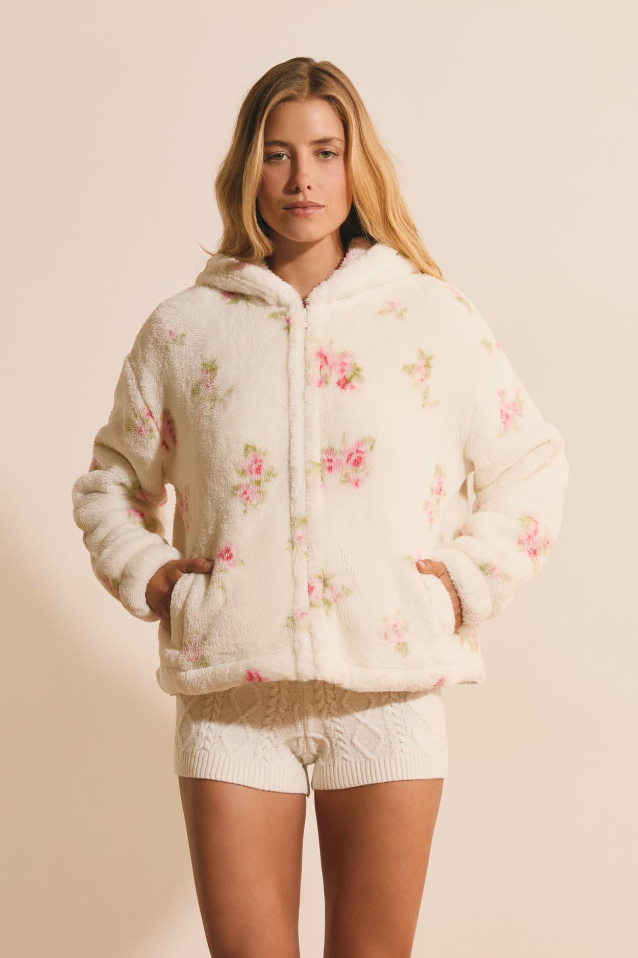 Veste avec capuche à motif floral - Berlioz - XL - Ecru - Femme - Etam