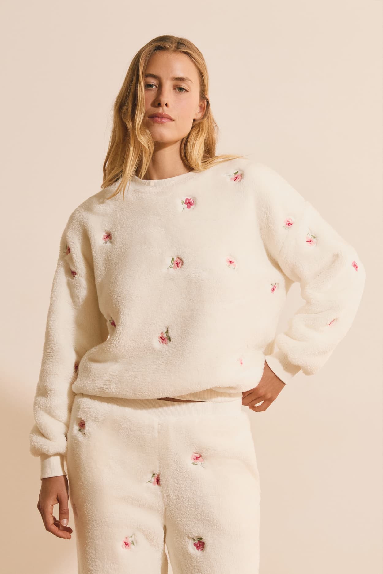 Sweatshirt à motif floral - Bella - XS - Ecru - Femme - Etam