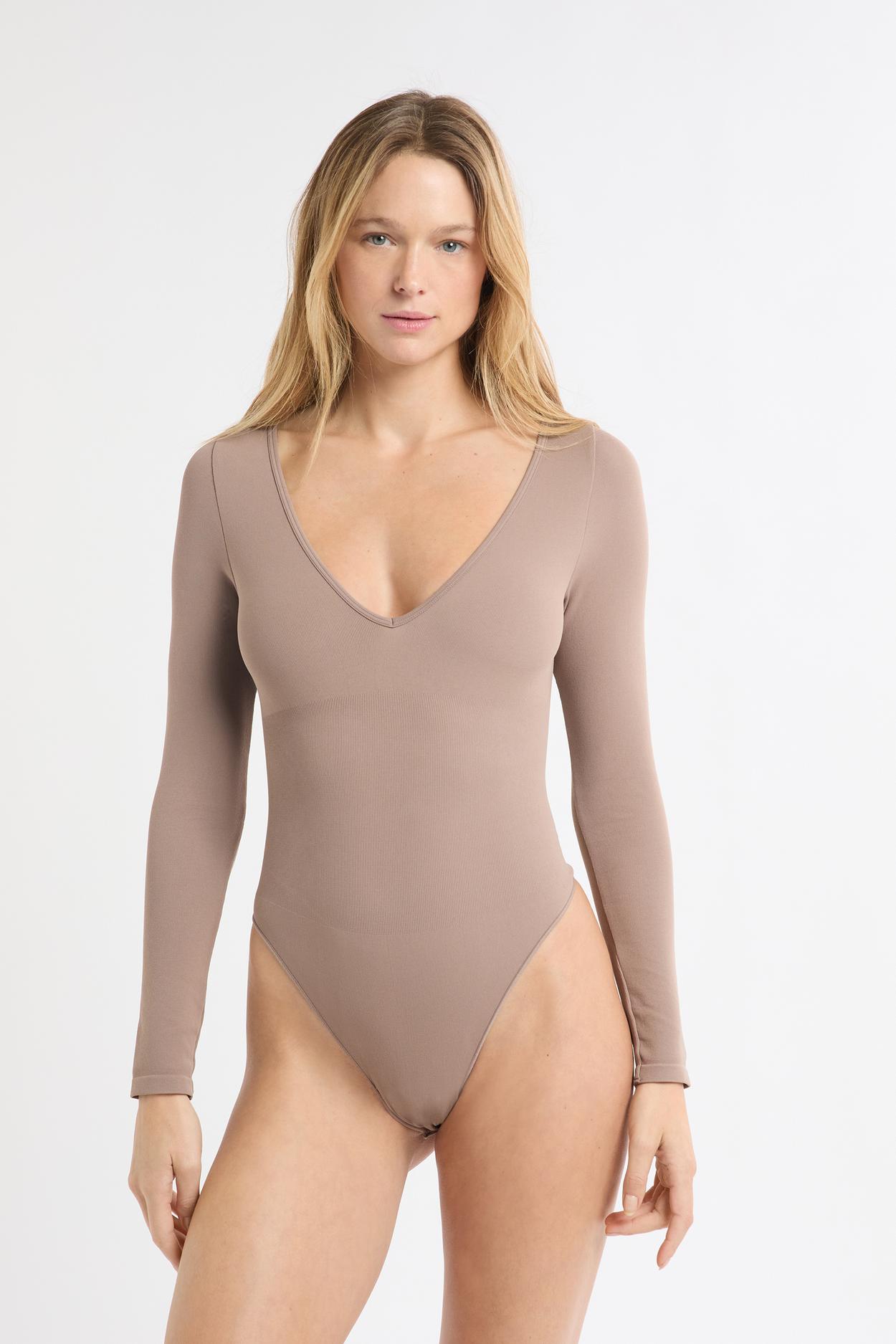 Body z dekoltem V z długimi rękawami