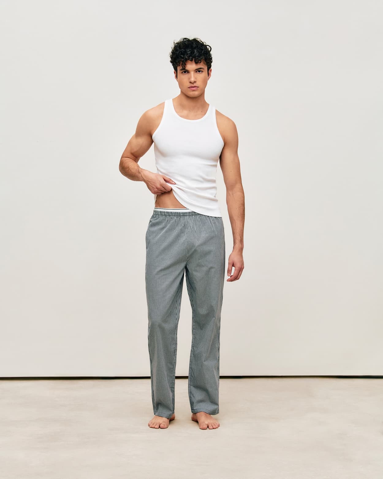 Pantalones de popelina a cuadros con cinturón integrado - XS - Undiz