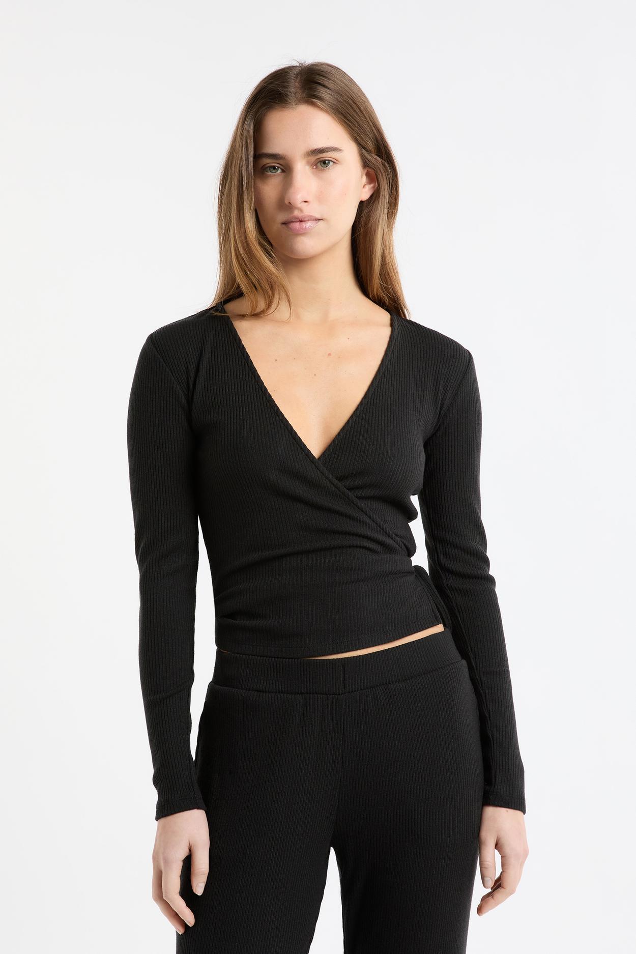 Koszulka piżamowa z długimi rękawami kopertowa