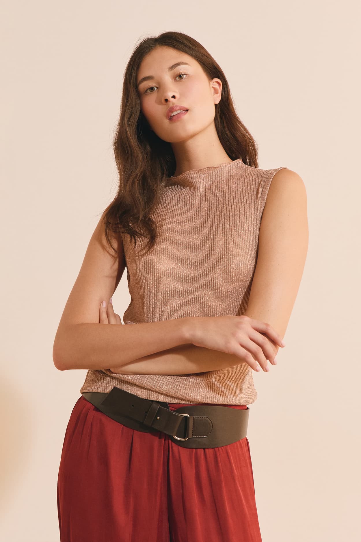 Top sans manches à col montant - Angele Ts - L - Orange - Femme - Etam