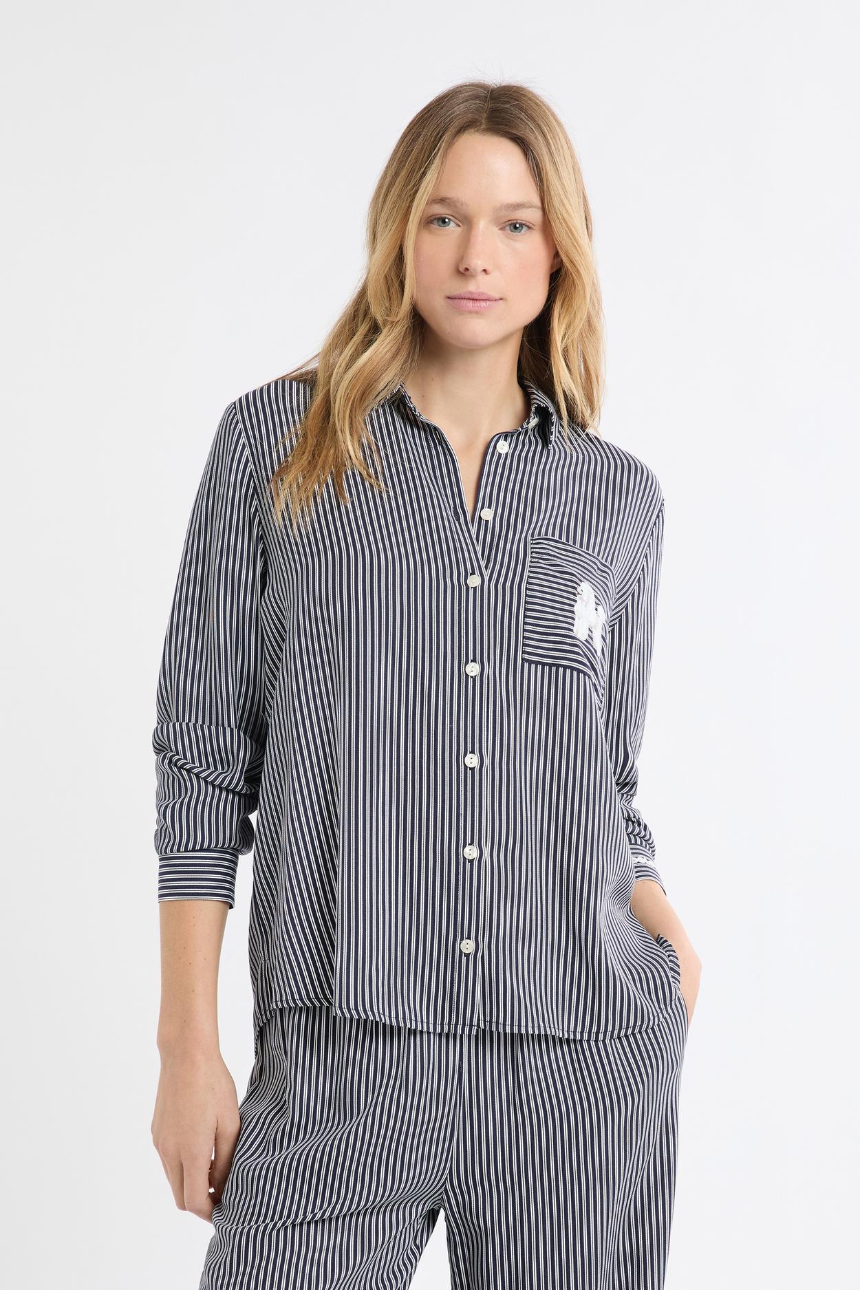 Koszula piżamowa w paski z haftem pudla