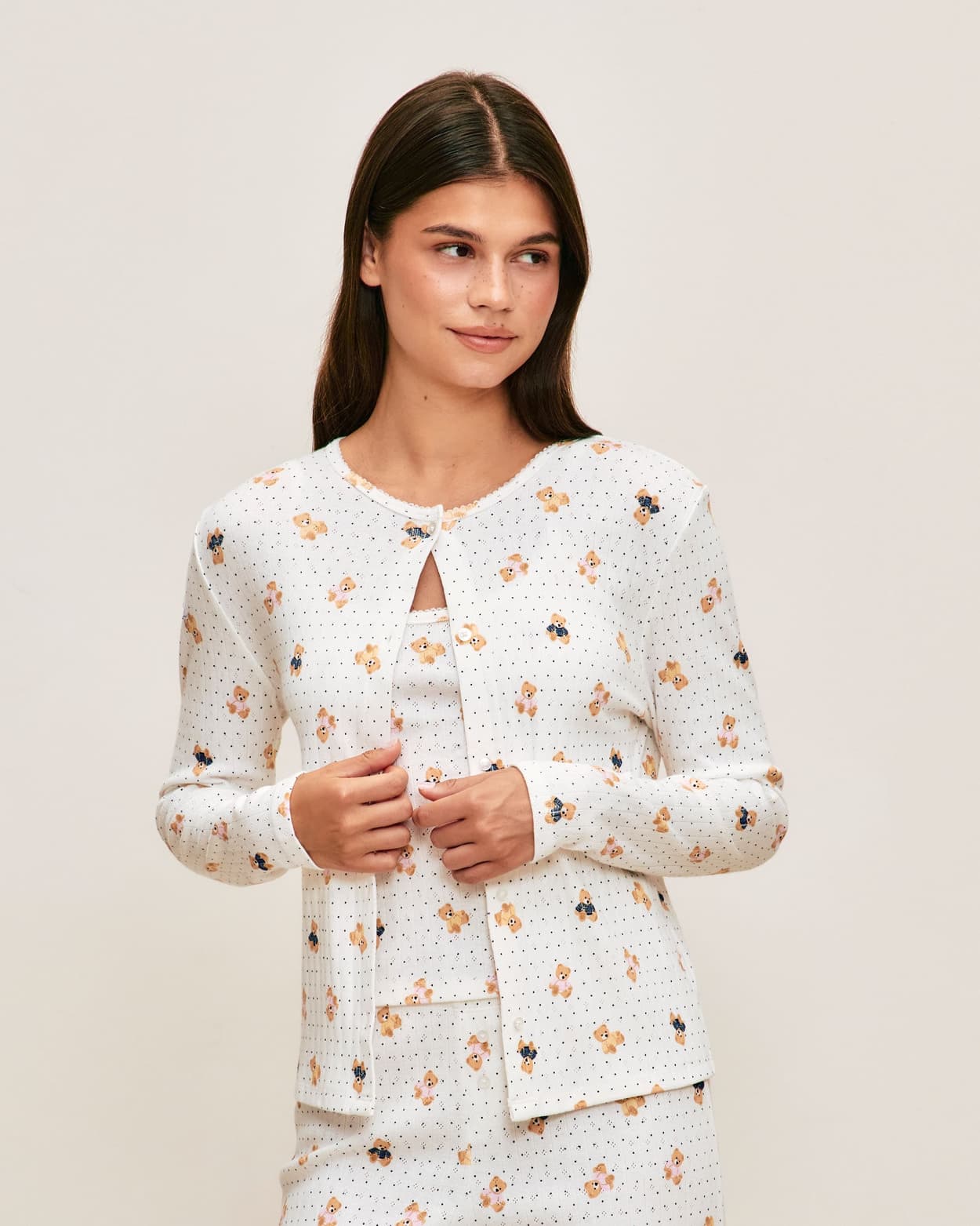Cardigan de camiseta de jersey con estampado de osos - M - Undiz