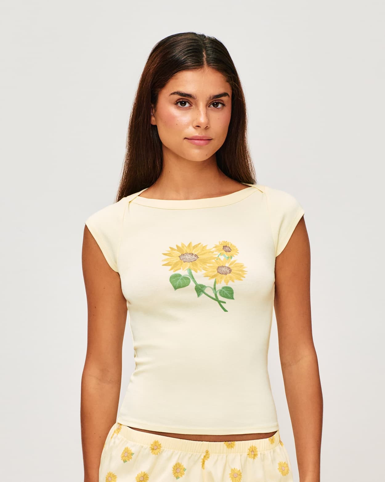 Camiseta de manga corta de jersey impresa con girasoles - XS - Undiz