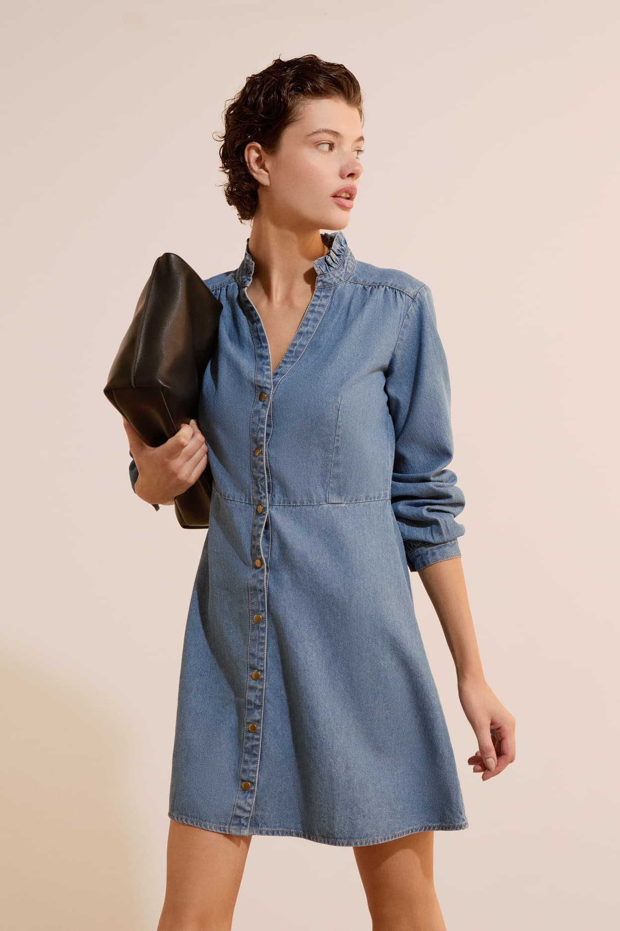 Robe courte à manches longues en jean - Cesar - XL - Navy - Femme - Etam