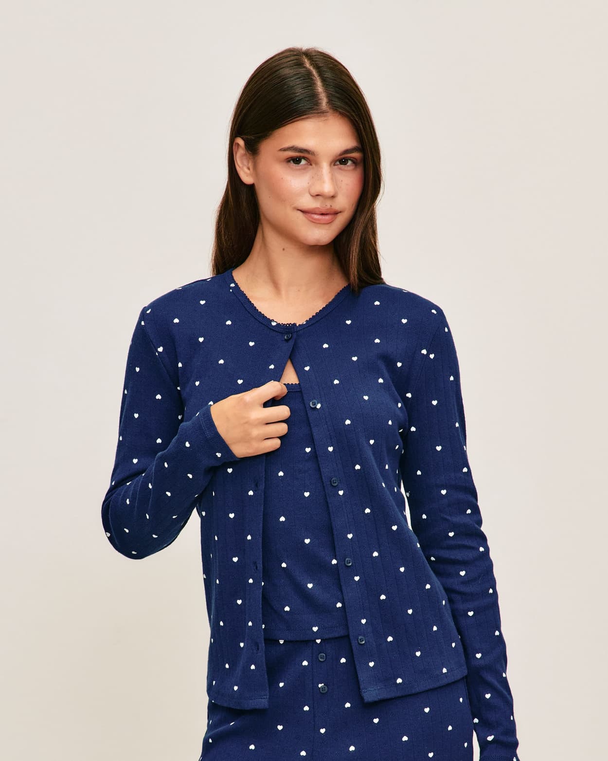 Cardigan de punto calado con estampado de corazones - XS - Undiz