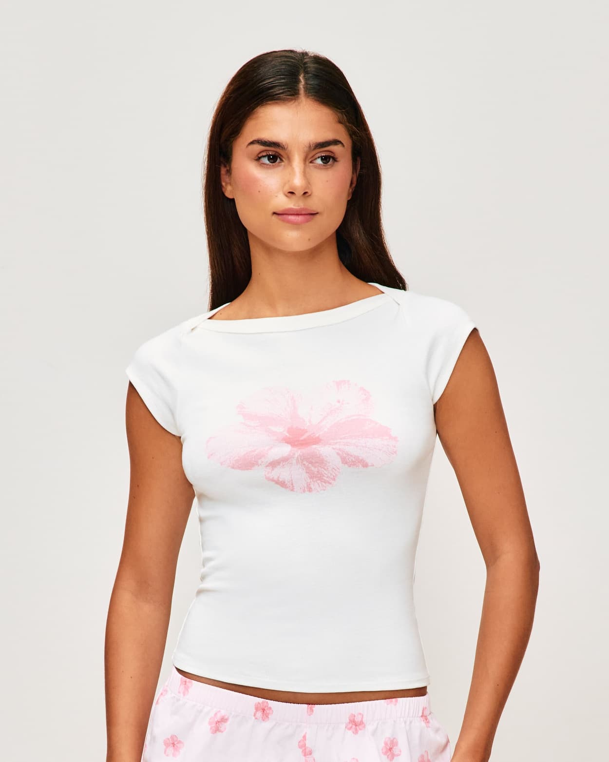 Camiseta de manga corta de jersey con estampado de hibisco - M - Undiz