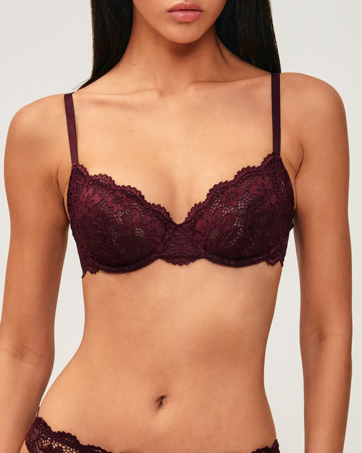 Soutien-gorge corbeille en dentelle florale - marron fonce - 90E - Undiz