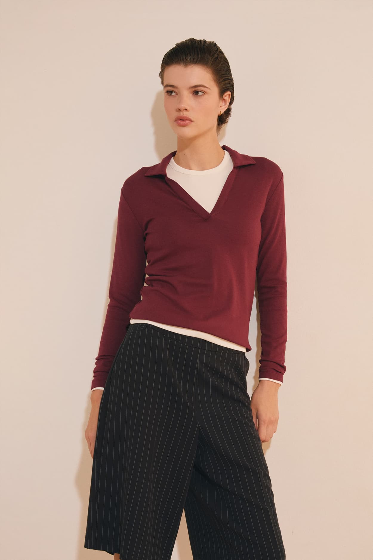 T-shirt col polo en coton modal - Tandem Polo - XL - Pourpre - Femme - Etam
