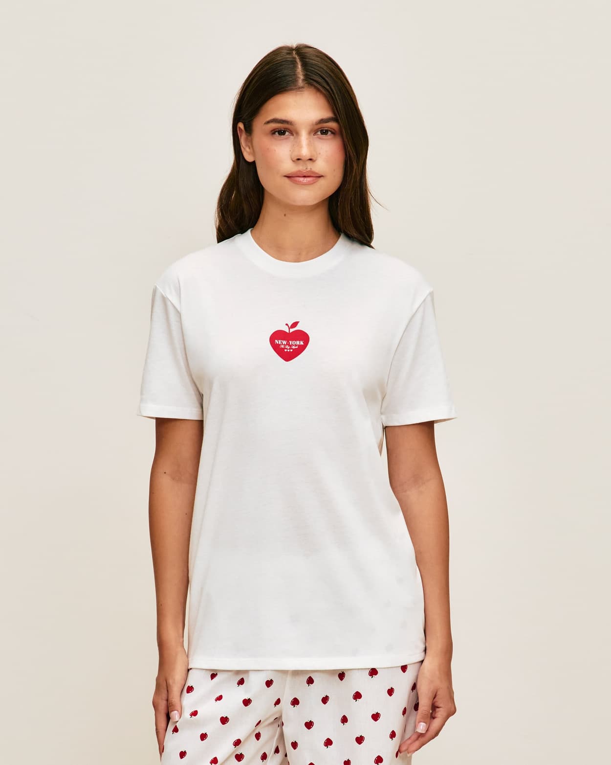 Lichte t-shirt van jersey met appelprint - S - Undiz
