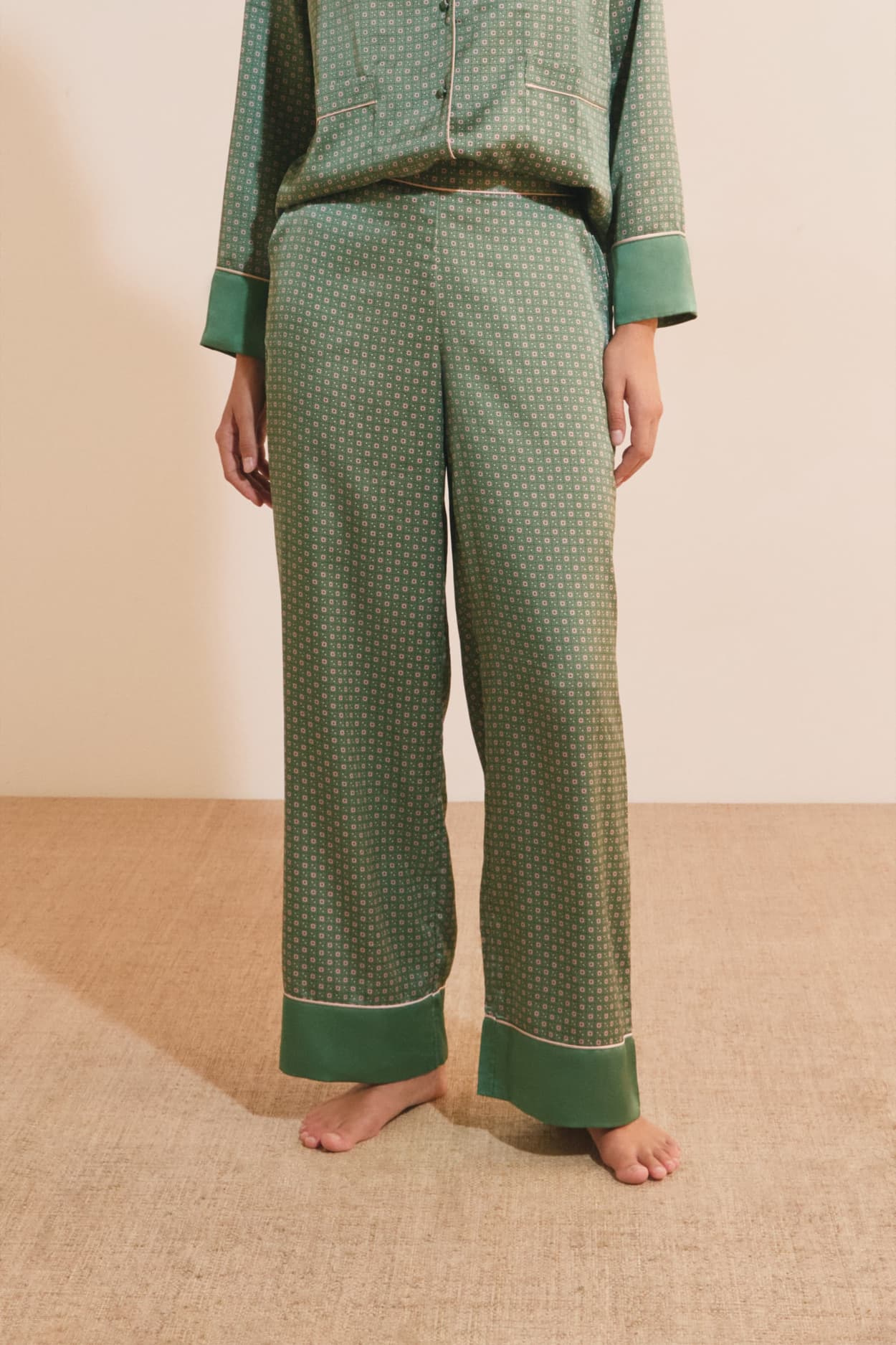 Pantalon de pyjama satiné à motifs - Artlight - XL - Vert - Femme - Etam